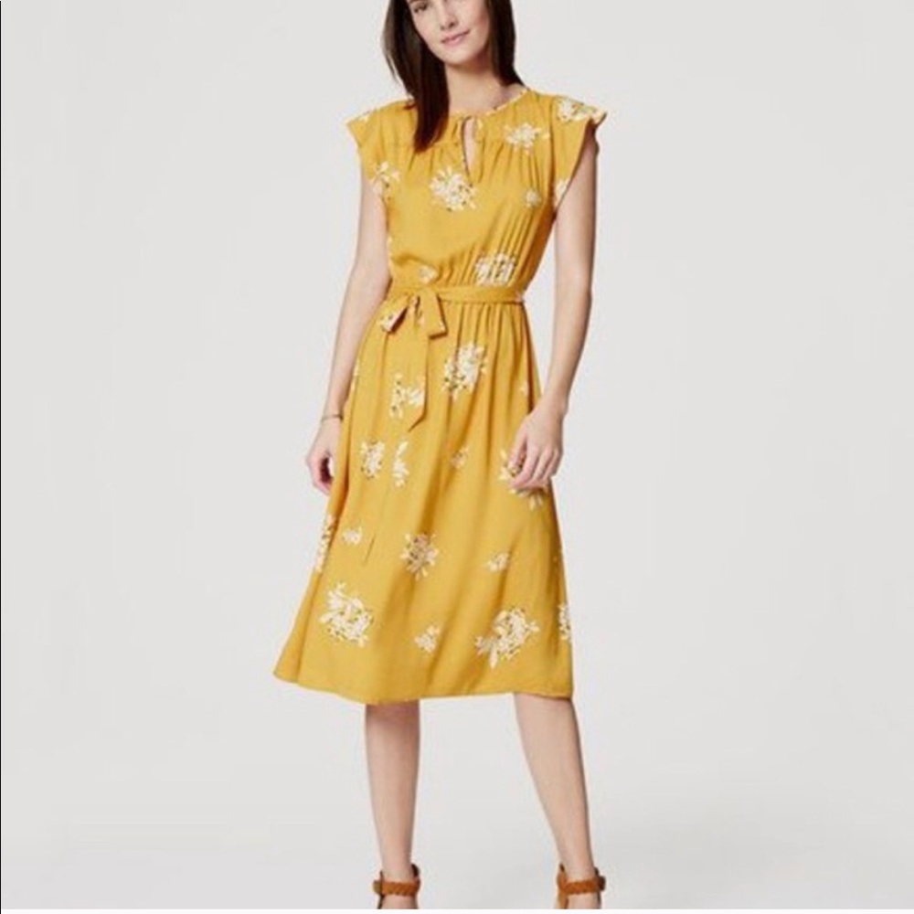 Loft yellow floral midi dress